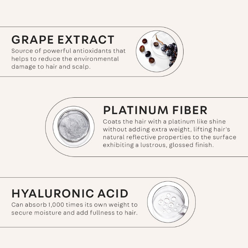 Prooduct ingredient highlights: grape extract, platinum fiber, and hyaluronic acid.