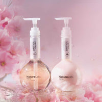 Volume Shampoo & Conditioner Duo on pink, cherry blossom  background.