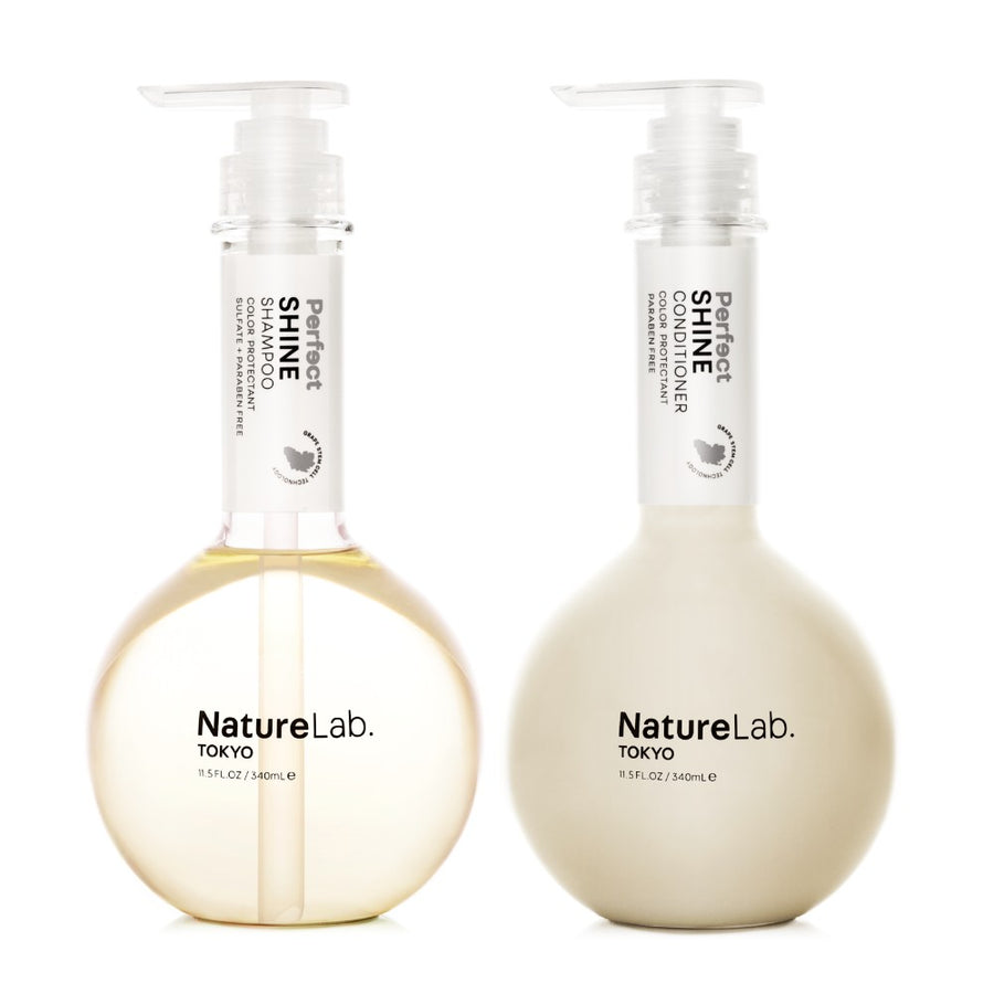 Shine Shampoo & Conditioner Duo on white background.